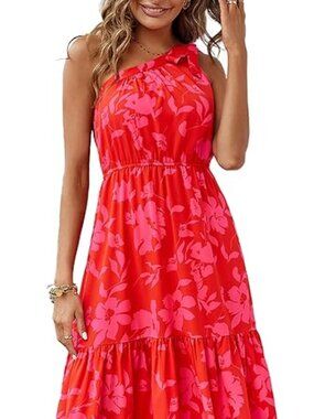 PRETTYGARDEN Women's One Shoulder Boho Floral Maxi Dress